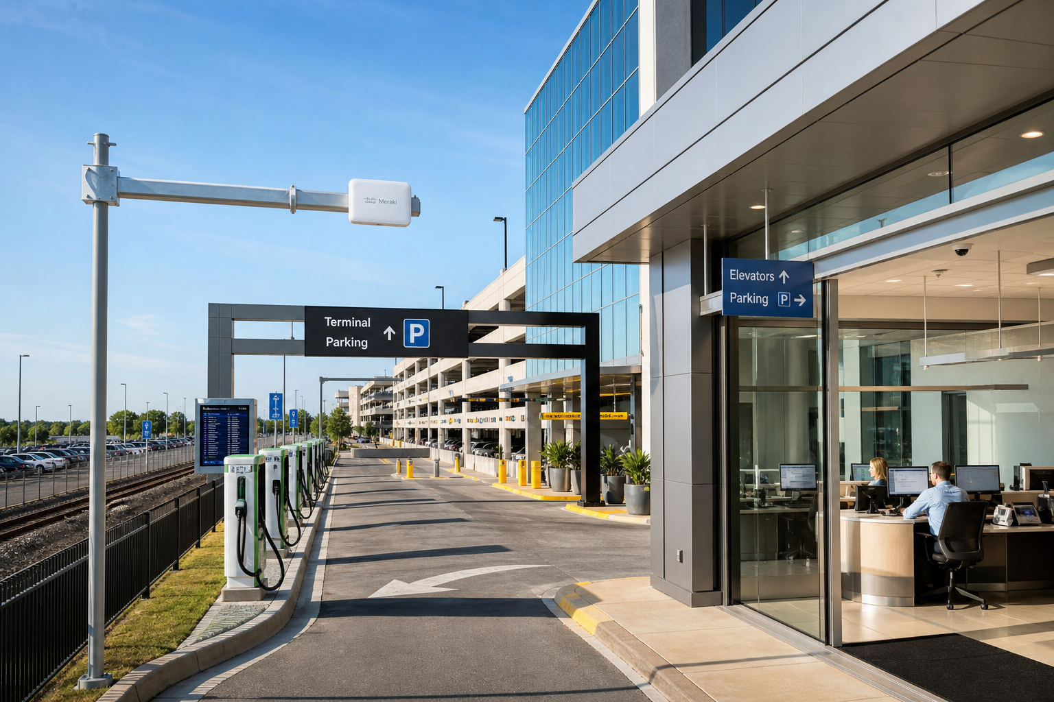 Modern Airport Parking with EV Charging and Digital Displays-1