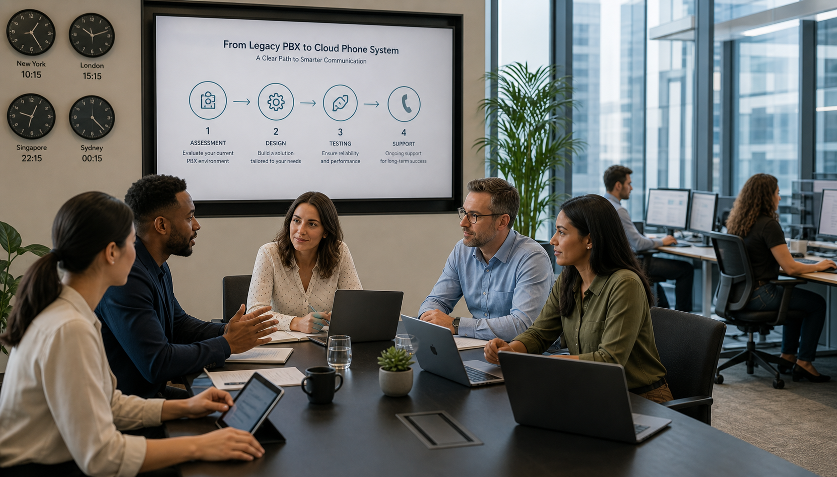 Modern Office Collaboration with Cloud Phone System Infographic
