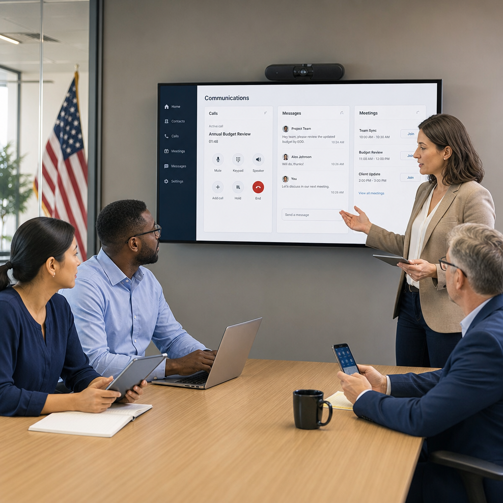 Government Office Team Collaborating with Cloud Phone System
